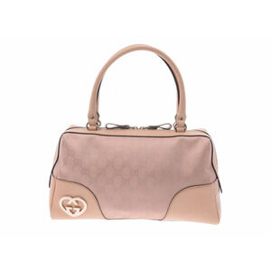 Gucci Lovely Boston Bag Metallic Pink Beige GG Canvas Leather Handbag